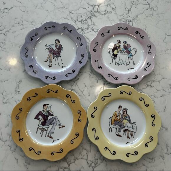 PartyLite Set of 4 Retired Sidewalk Cafe 7.5” Small Appetizer Decorative Plates - Picture 1 of 7